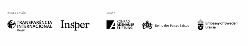 Realização: Transparência Internacional - Brasil e Insper. Apoio: Fundação Konrad Adenauer, Embaixada do Reino dos Países Baixos, Embaixada da Suécia