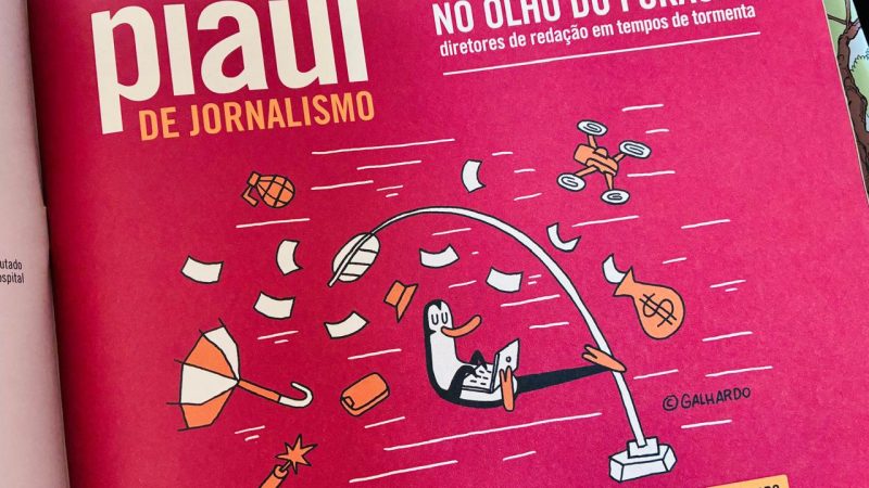 Foto da revista Piauí com o anúncio do festival em fundo vermelho